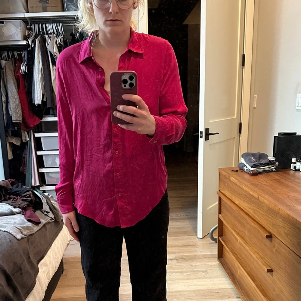 Quince Fuchsia Washable Silk Button-Down Shirt - Picture 2 of 6